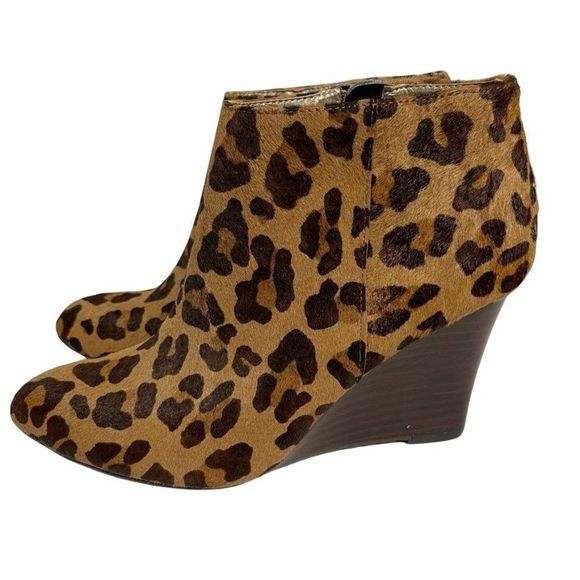 Adrienne Vittadini Sarah Womens Wedge Booties Real Calf Fur Leopard Print Size 6 - Picture 6 of 12